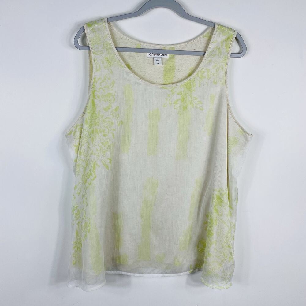 Coldwater Creek Plus Size 1X 18 Chiffon Layered Sleeveless Tank Top Green Cream
